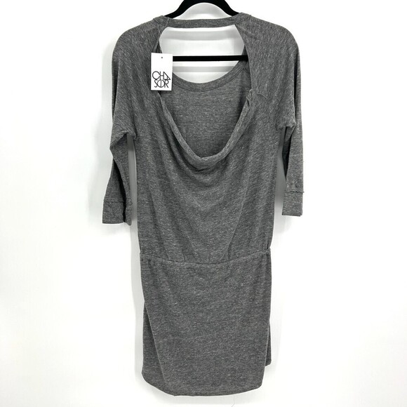 NWT CHASER Gray Drape Back Shirttail Triblend Jersey Open Back Dress Size Medium - Picture 4 of 6
